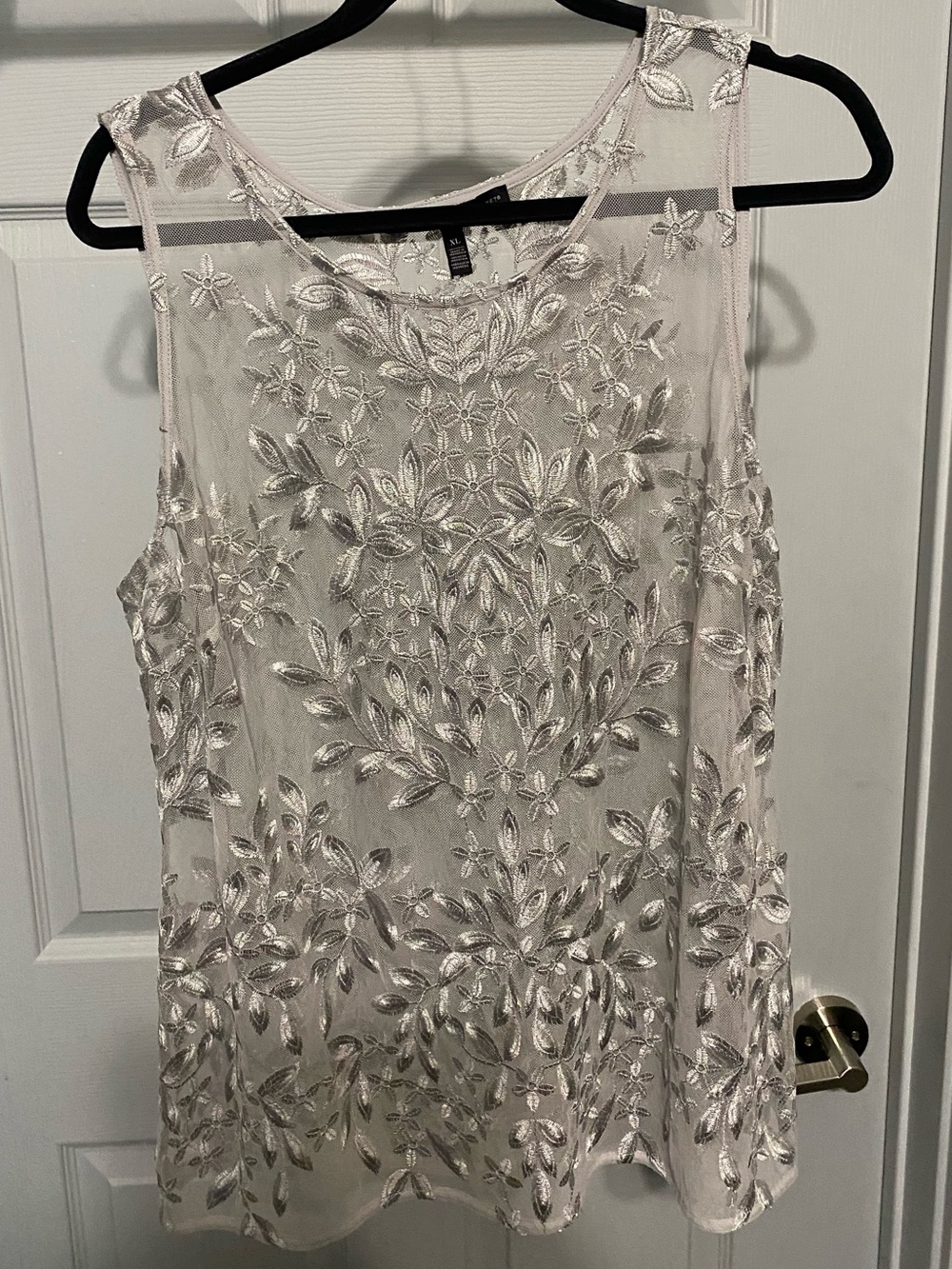 White House Black Market Metallic Floral Sheer Tank - Pale Silver Blush